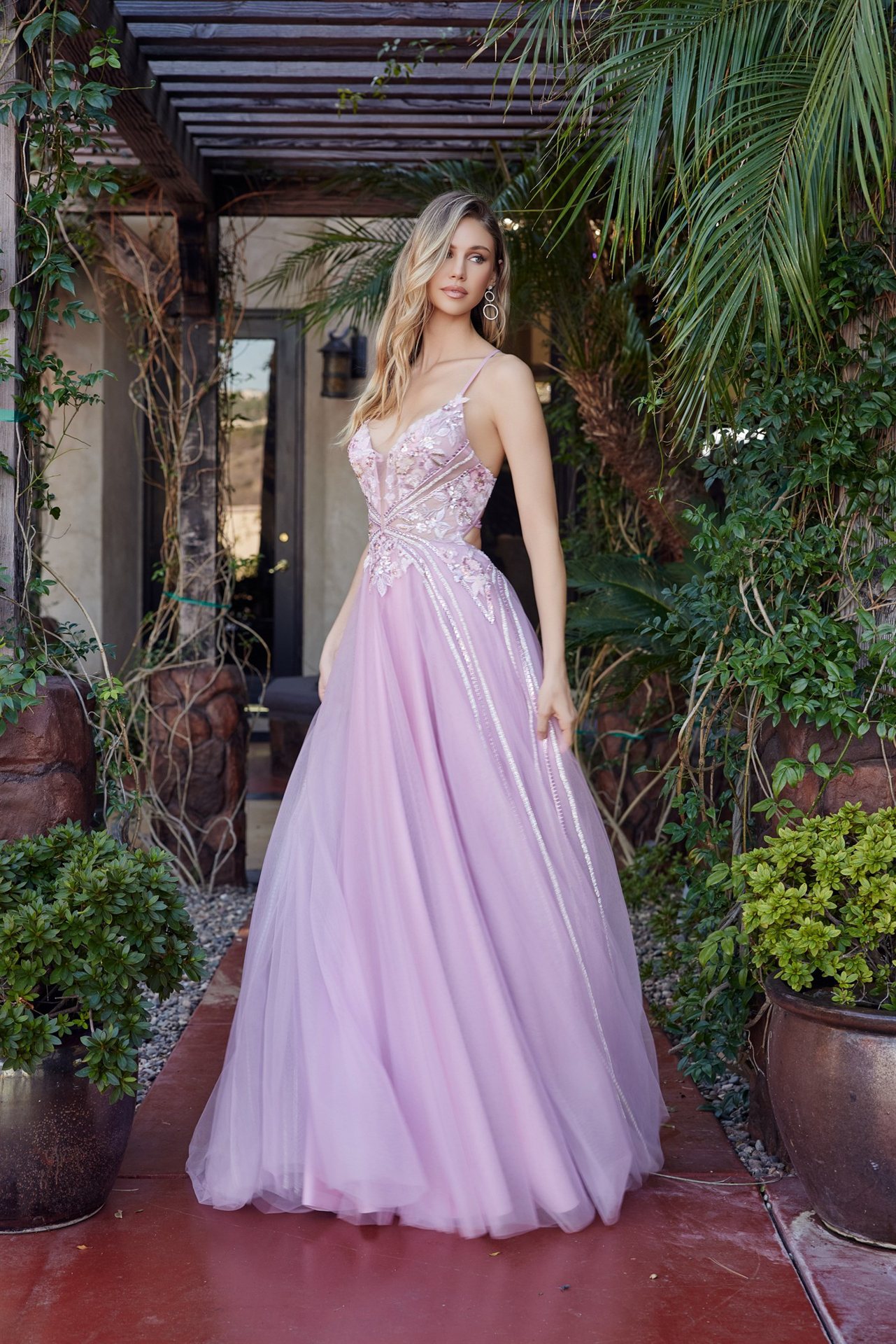 Long Tulle Fit And Flare Gown With Plunging V Neckline Prom Dress #G1795