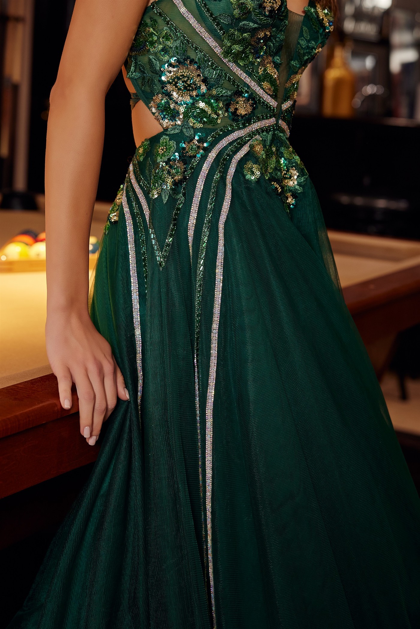 Long Tulle Fit And Flare Gown With Plunging V Neckline Prom Dress #G1795