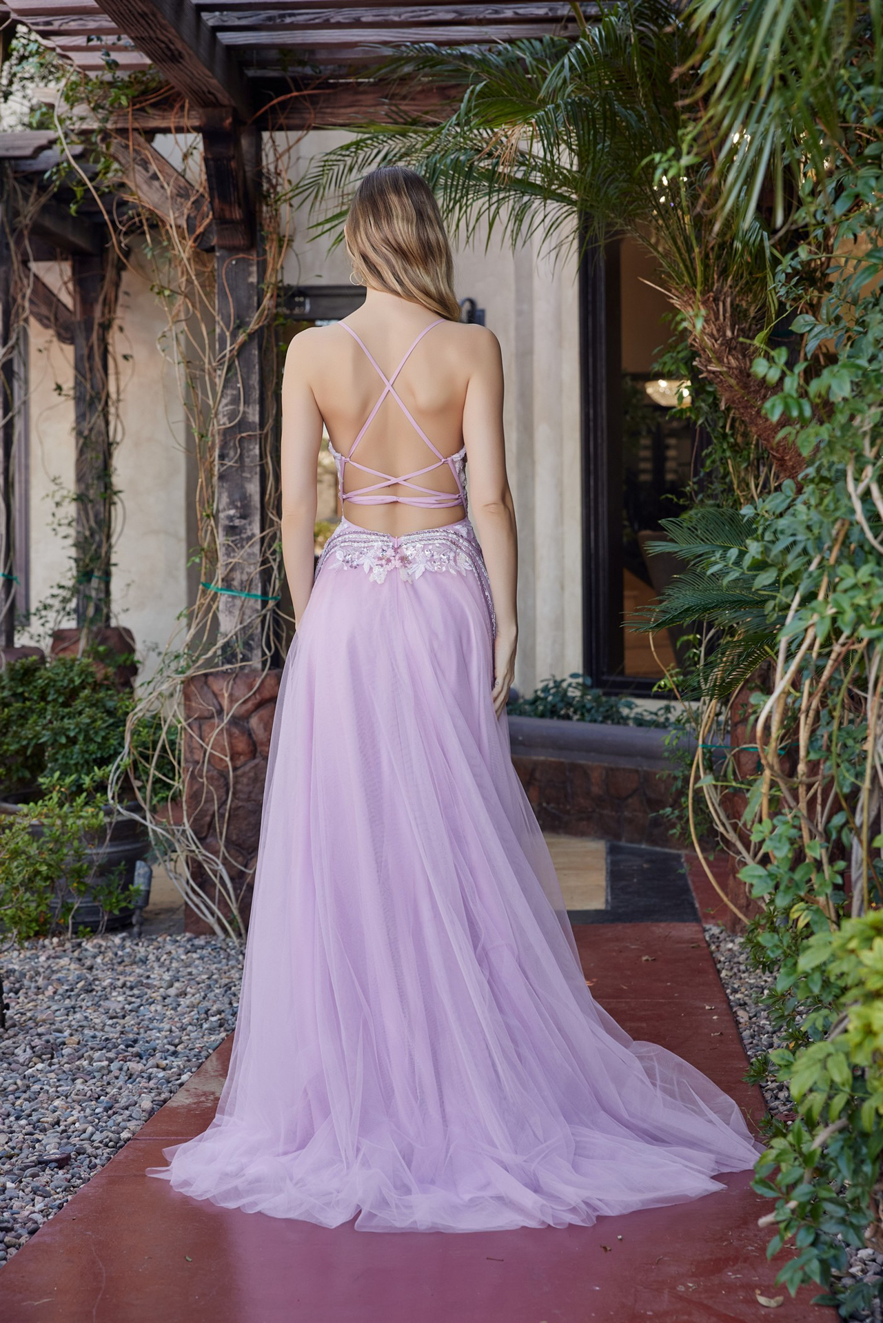 Long Tulle Fit And Flare Gown With Plunging V Neckline Prom Dress #G1795