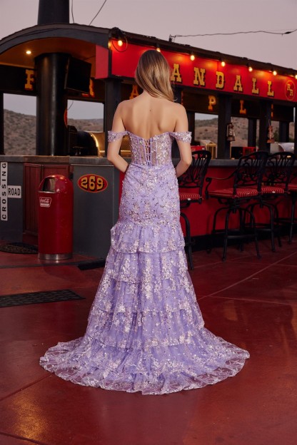 Fit And Flare Tulle Full Flower Sequin Beading Applique Prom Dress #G1916