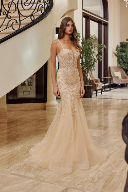 Trumpet Silhouette Tulle Material Plunging Semi Sweethear Prom Dress #H1874