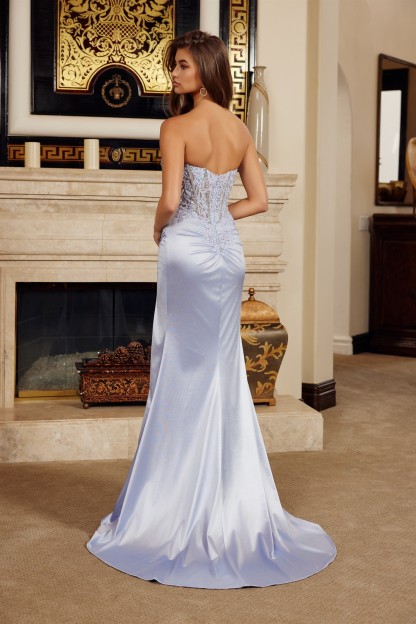 Satin Strapless V Neckline Sequined Embroidery Bodice Prom Dress #H1876