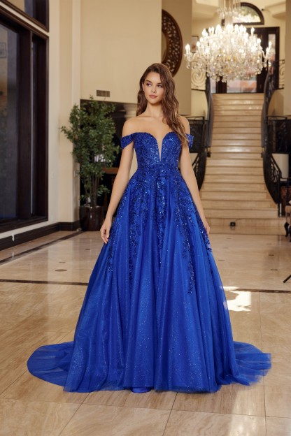 Plunging V Neckline Ball Gown With A Sheer Boned Waistline Prom Dress #H1881