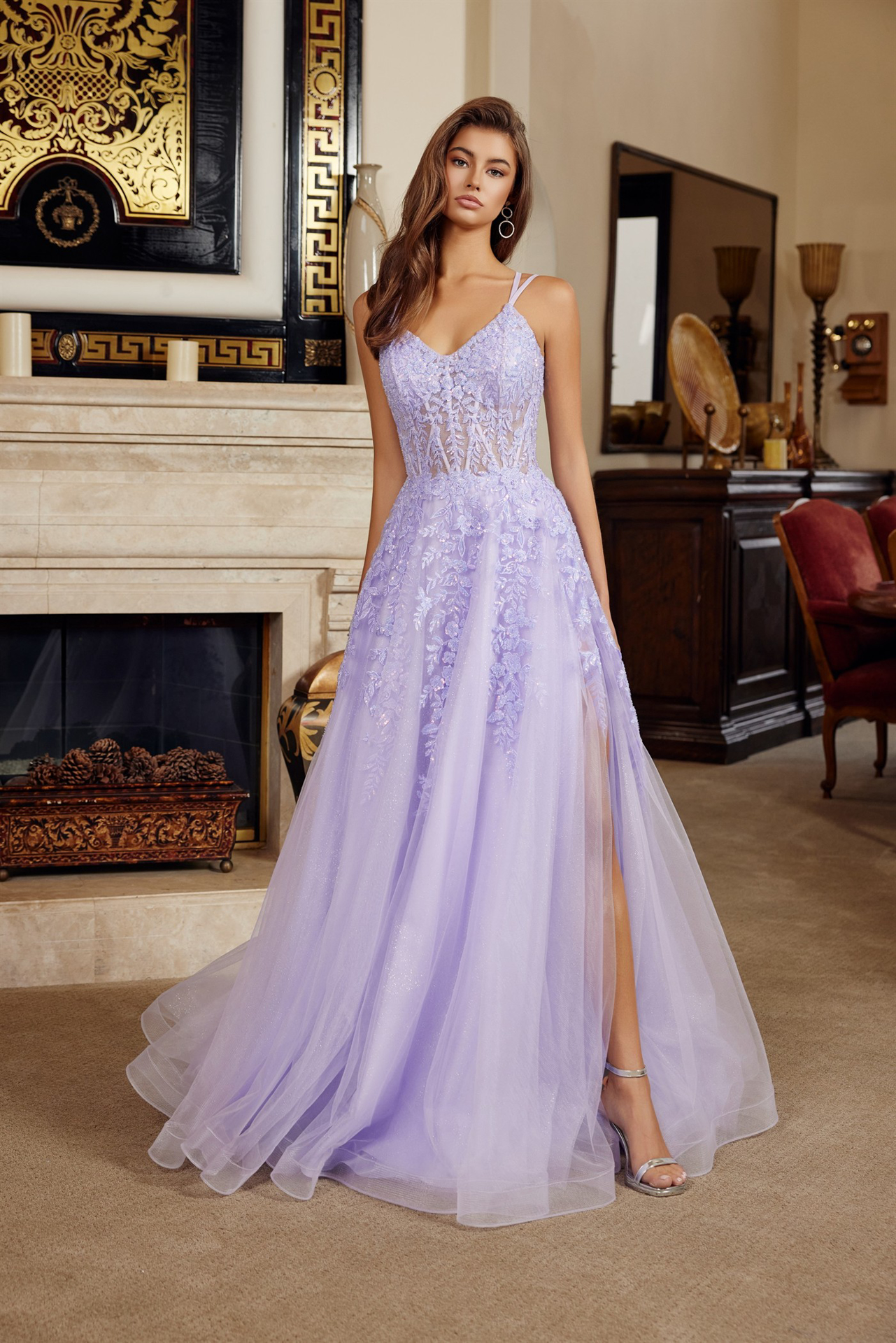 Fit And Flare Long Gown V Neckline Double Spaghetti Straps Prom Dress #H1882