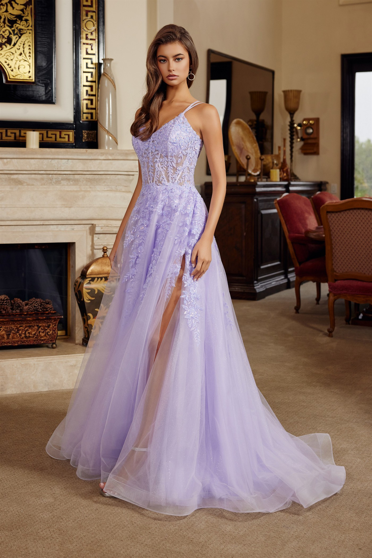 Fit And Flare Long Gown V Neckline Double Spaghetti Straps Prom Dress #H1882