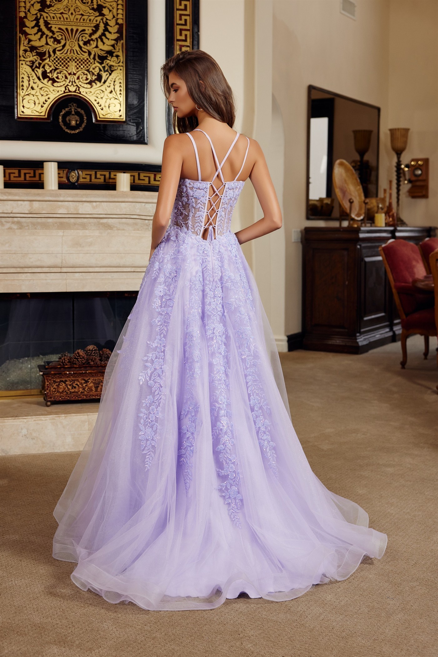 Fit And Flare Long Gown V Neckline Double Spaghetti Straps Prom Dress #H1882