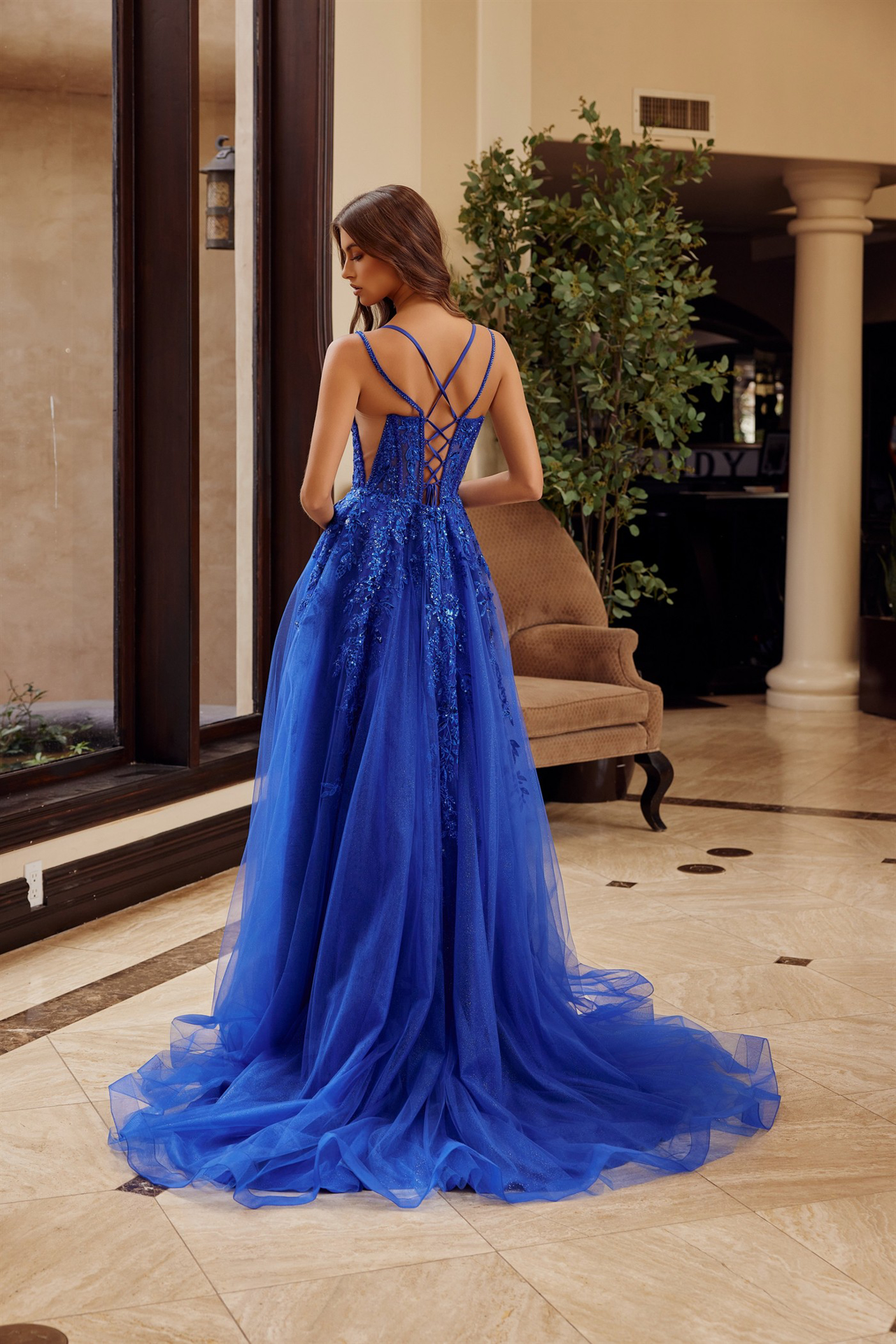 Fit And Flare Long Gown Semi Sweetheart Plunging Neckline Prom Dress #H1885