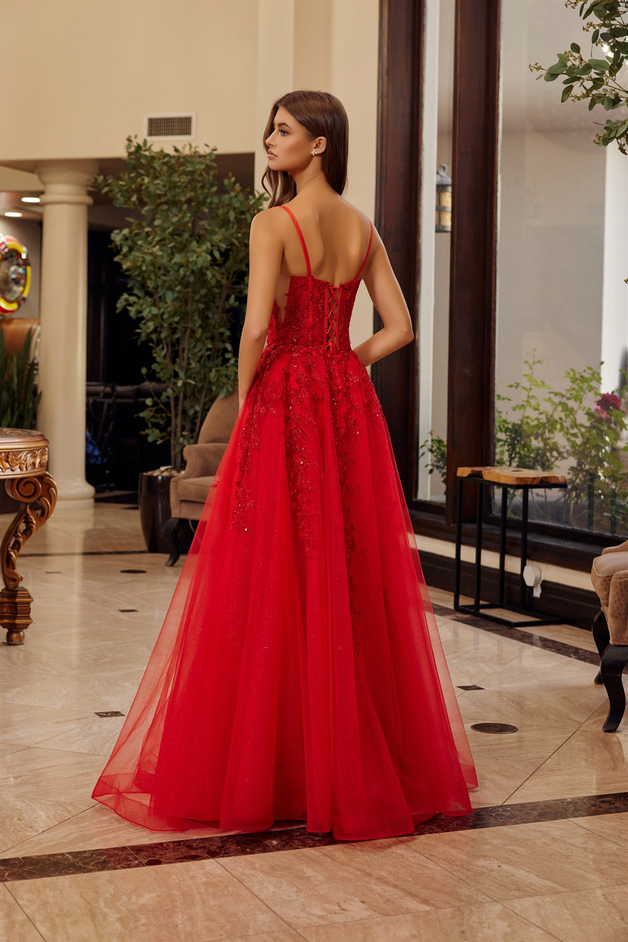 Fit And Flare Long Gown Scoop Neckline Thin Straps Prom Dress #H1886
