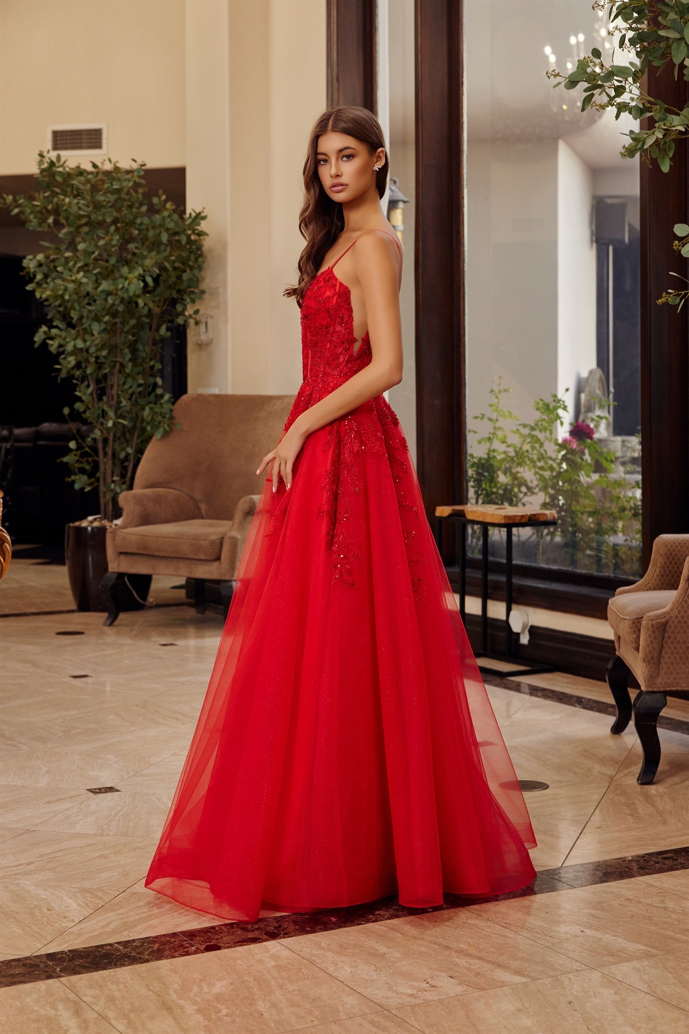 Fit And Flare Long Gown Scoop Neckline Thin Straps Prom Dress #H1886