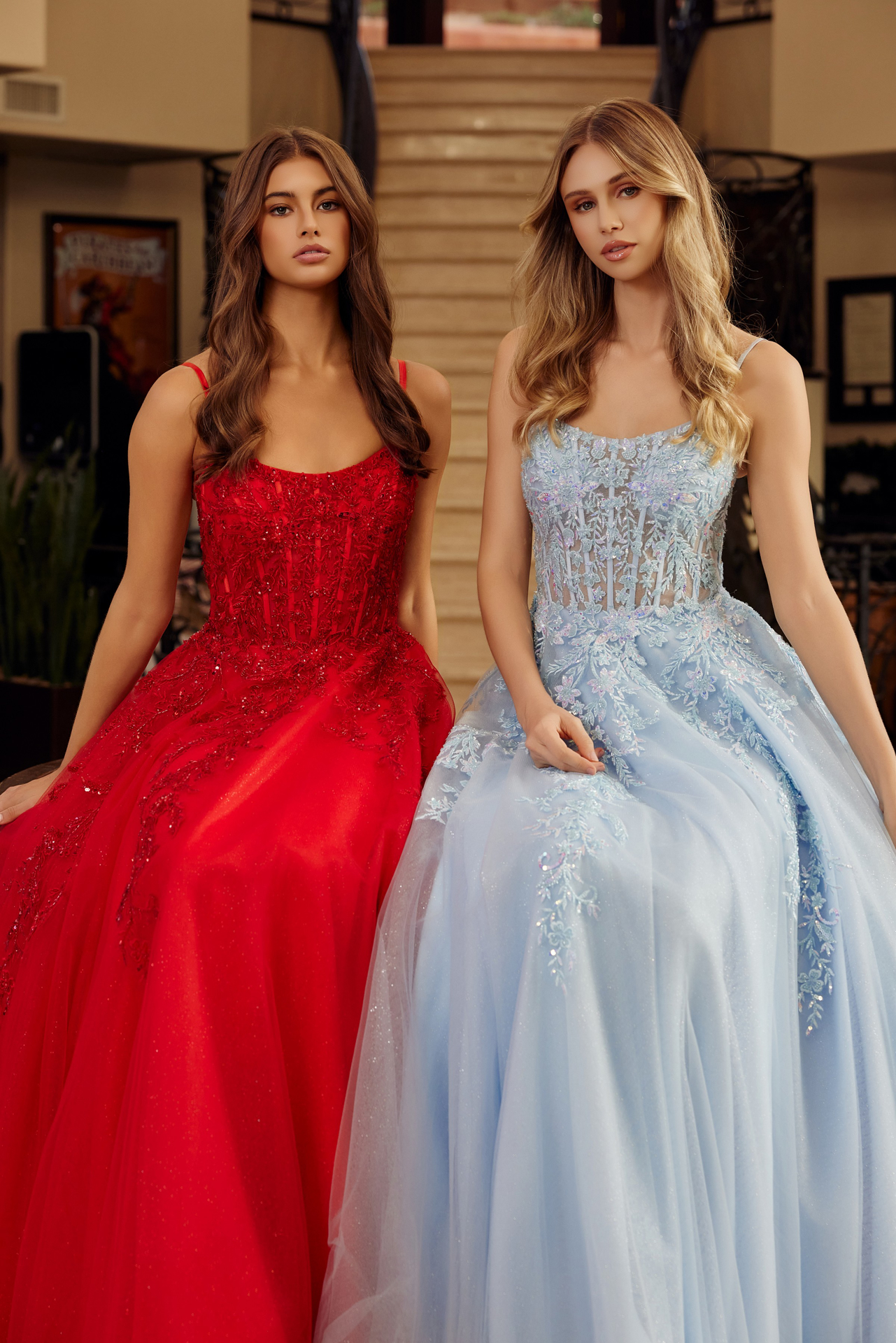 Fit And Flare Long Gown Scoop Neckline Thin Straps Prom Dress #H1886