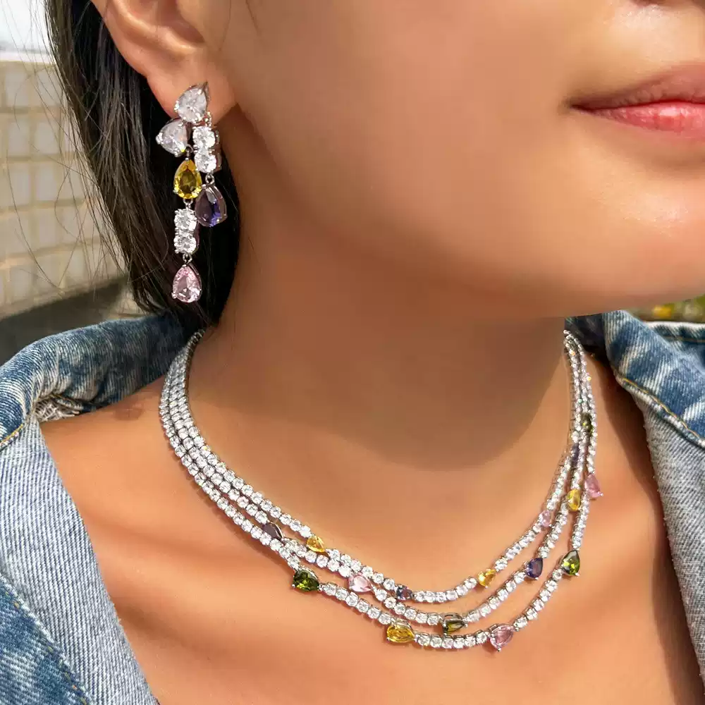 Lady/Bridal Necklace Zircon Water Drop Earrings Sets #JEWLY031