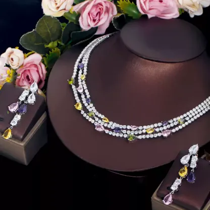 Lady/Bridal Necklace Zircon Water Drop Earrings Sets #JEWLY031