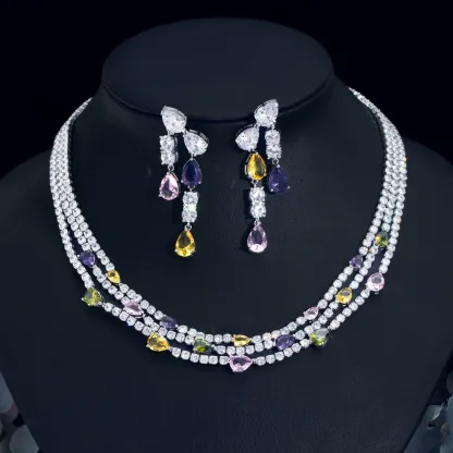 Lady/Bridal Necklace Zircon Water Drop Earrings Sets #JEWLY031