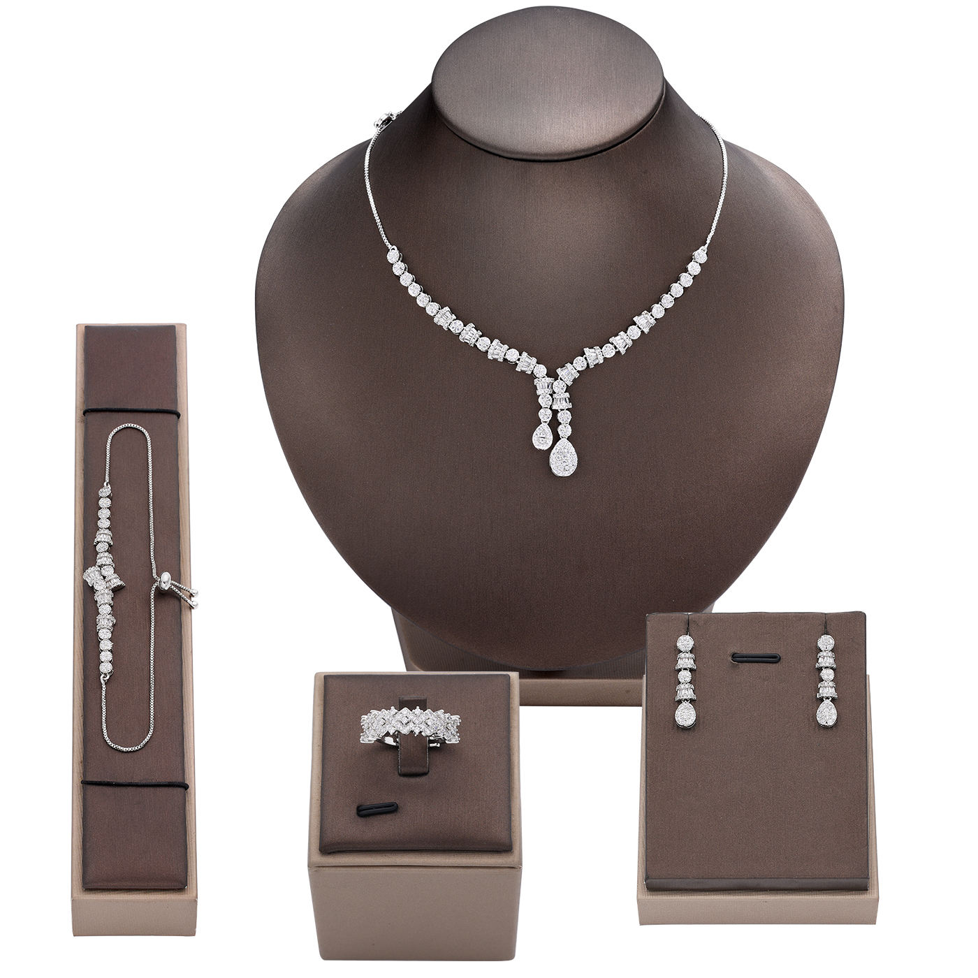 Fashion Ladies /Bridal V-shaped Shiny Zircon Jewelry Sets #JEWLY037