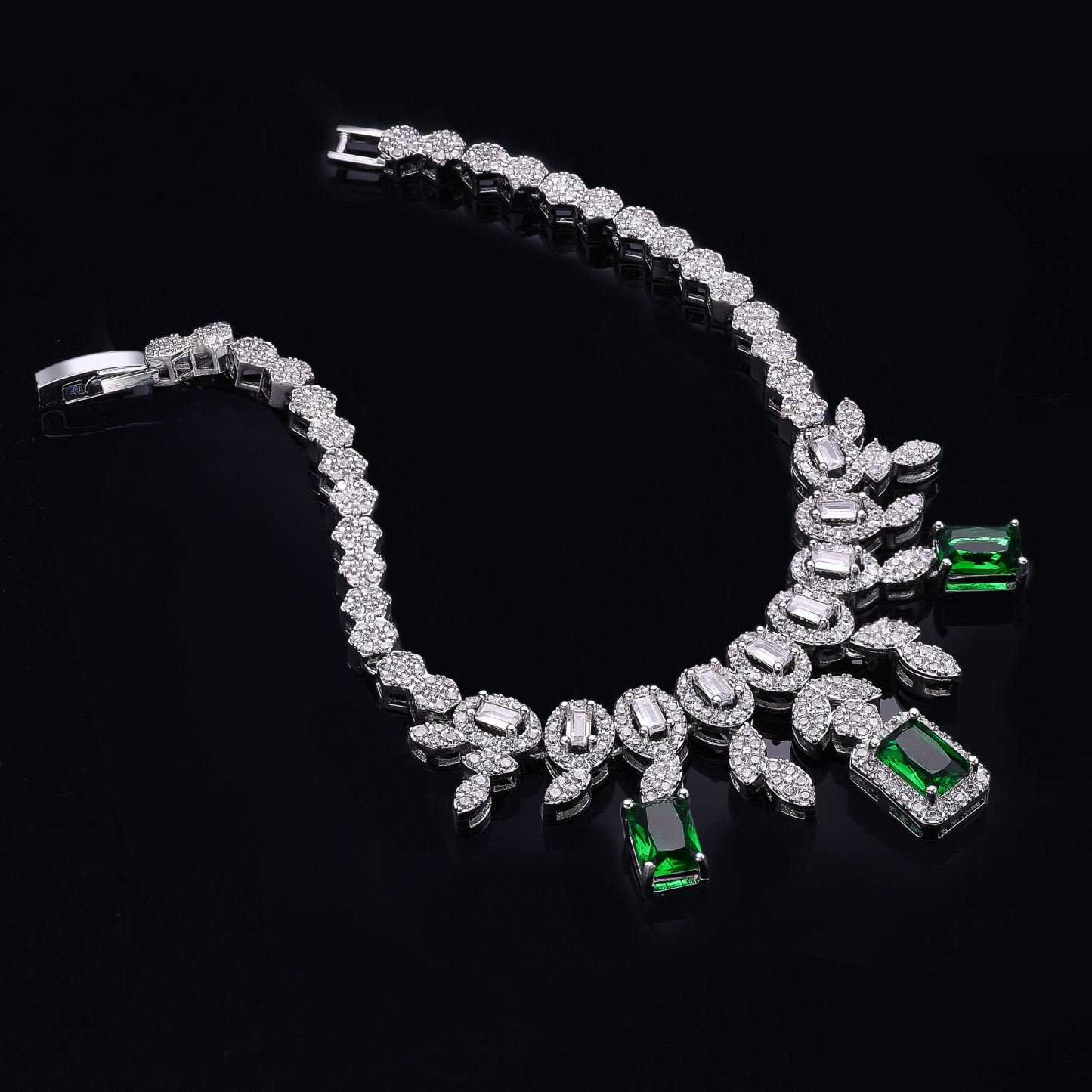 Green Gemstone Necklace Four-Piece Sets #JEWLY048