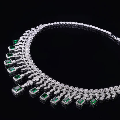 Green Gemstone Necklace Four-Piece Sets #JEWLY048