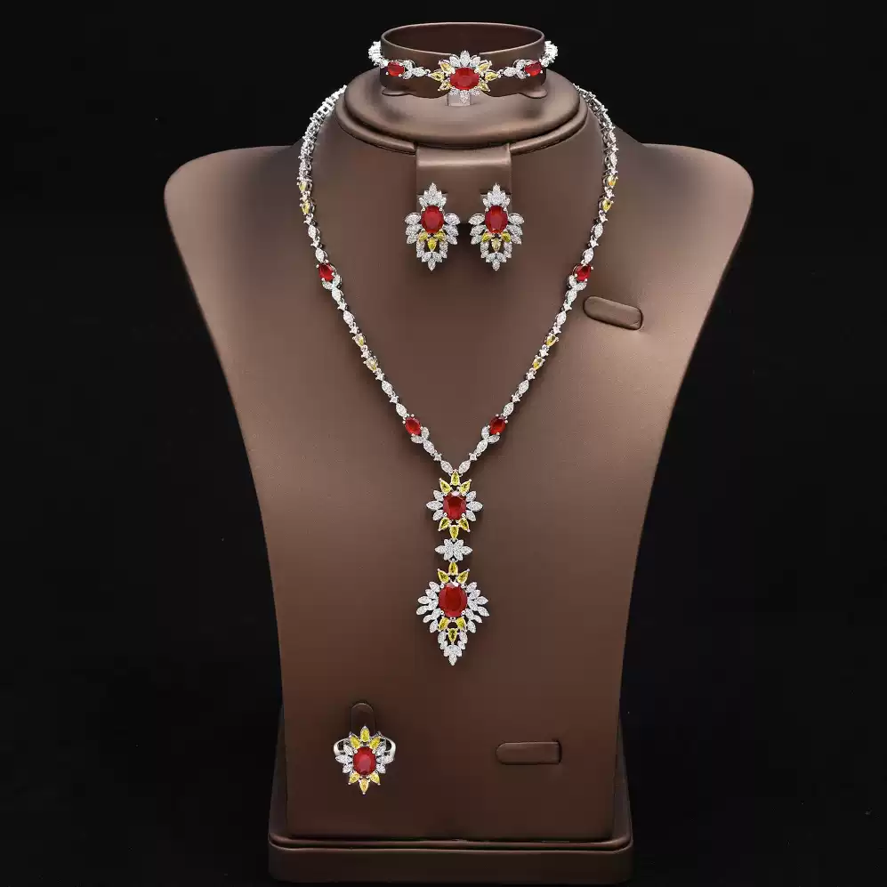Tassel Necklace Teardrop Earrings Four-Piece Set #JEWLY052