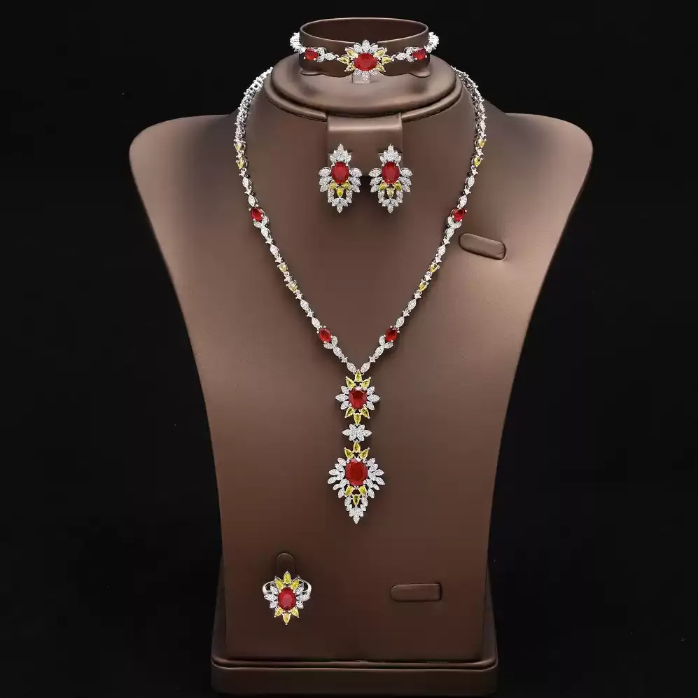 Tassel Necklace Teardrop Earrings Four-Piece Set #JEWLY052