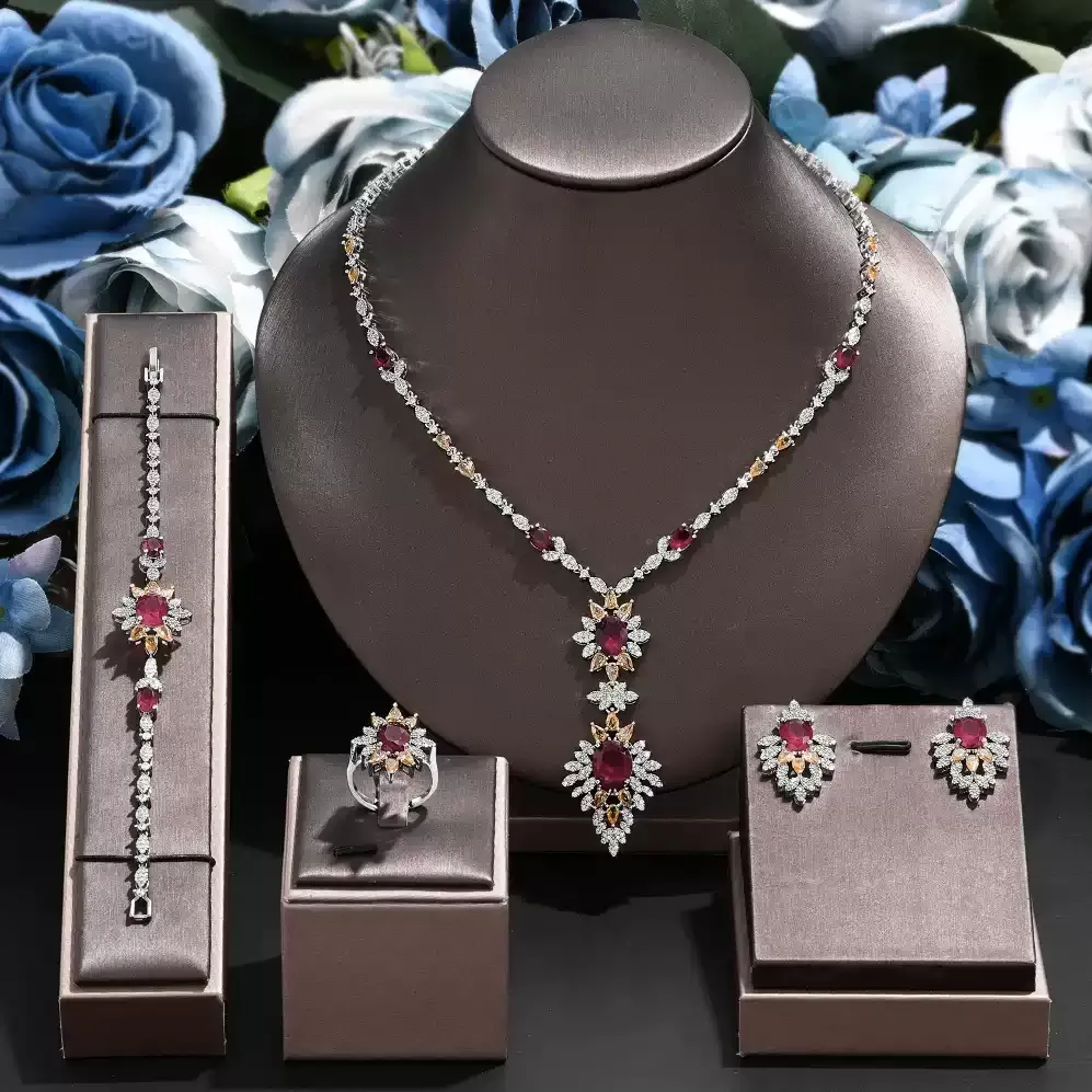 Tassel Necklace Teardrop Earrings Four-Piece Set #JEWLY052