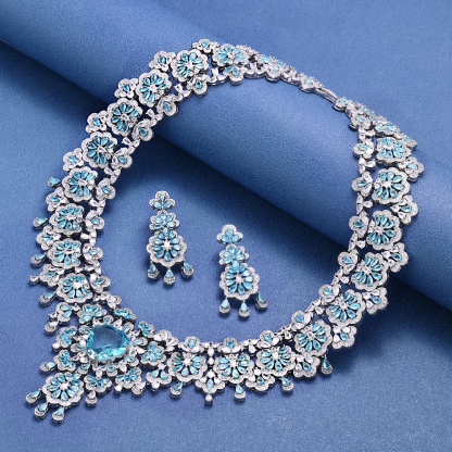Blue Gemstone Necklace Earrings Sets #JEWLY055
