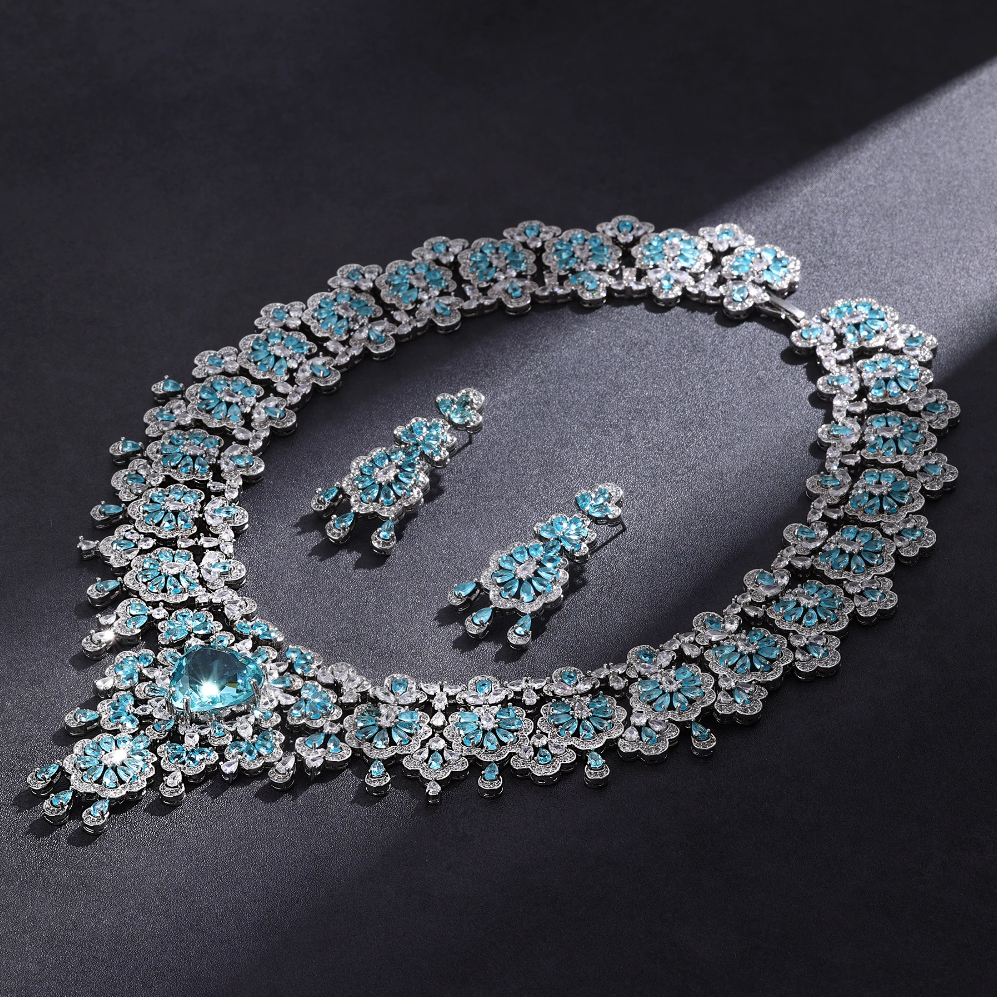Blue Gemstone Necklace Earrings Sets #JEWLY055