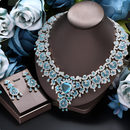 Blue Gemstone Necklace Earrings Sets #JEWLY055