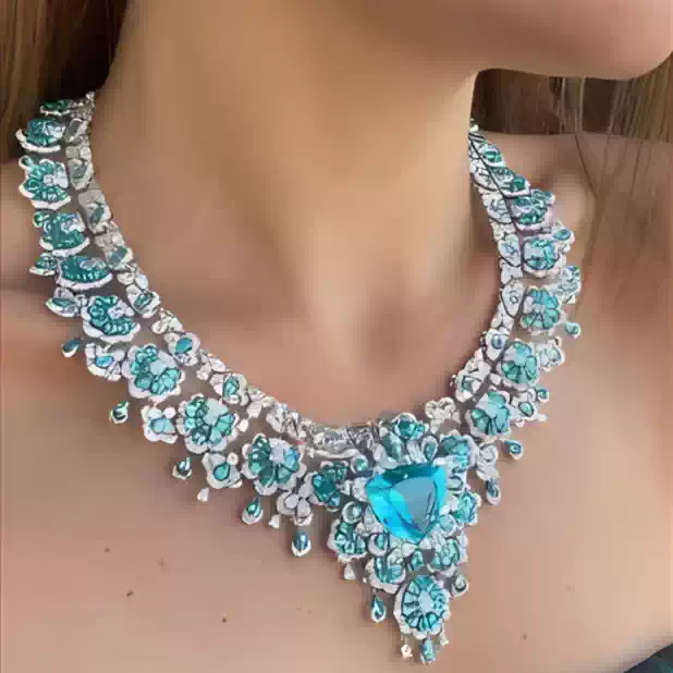 Blue Gemstone Necklace Earrings Sets #JEWLY055