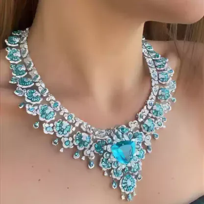 Blue Gemstone Necklace Earrings Sets #JEWLY055