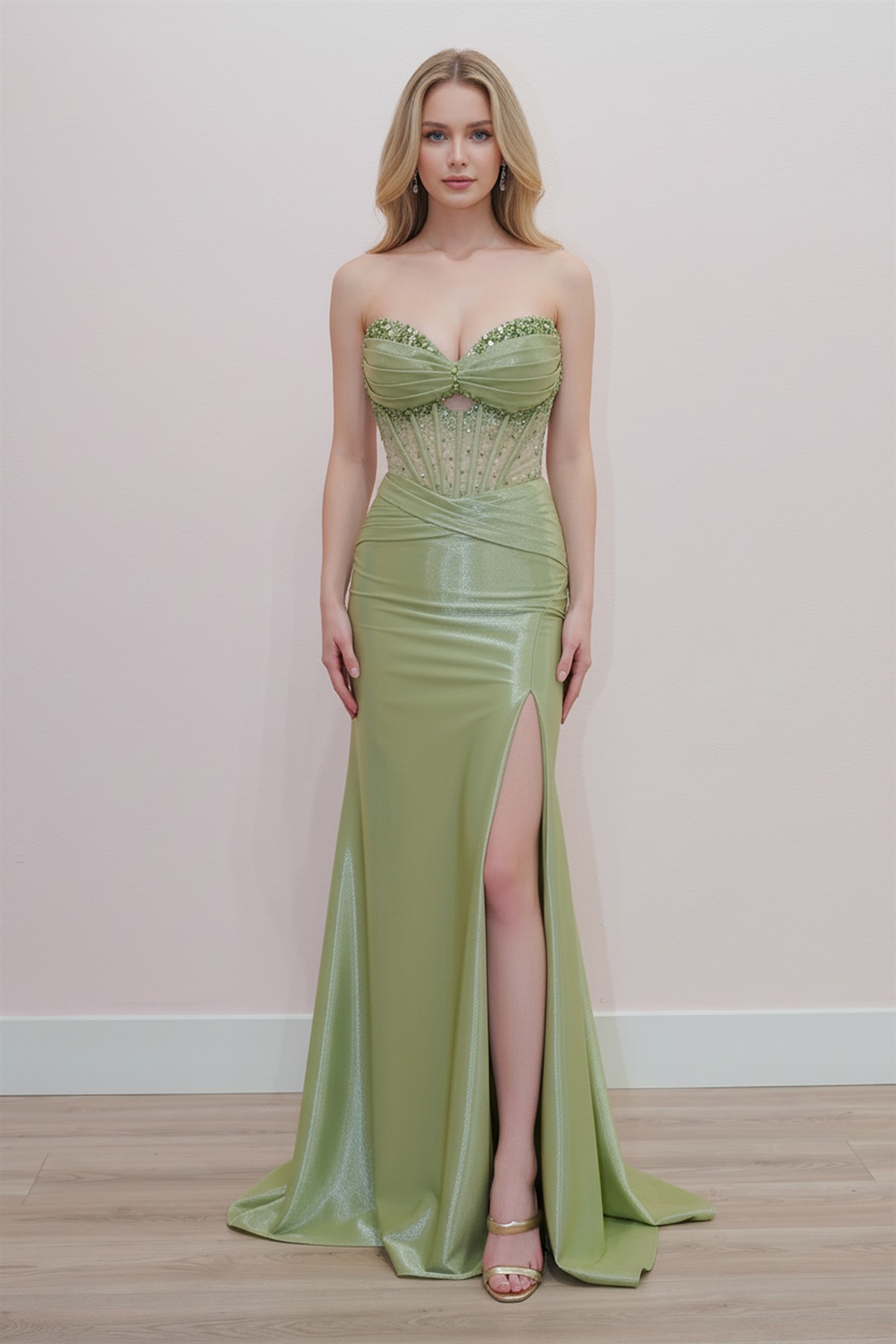 Key Hole Bodice Sweetheart Bustline Sheer Waistline Prom Dress #K1732