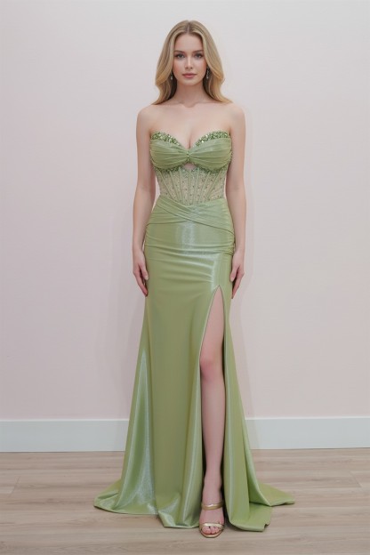 Key Hole Bodice Sweetheart Bustline Sheer Waistline Prom Dress #K1732