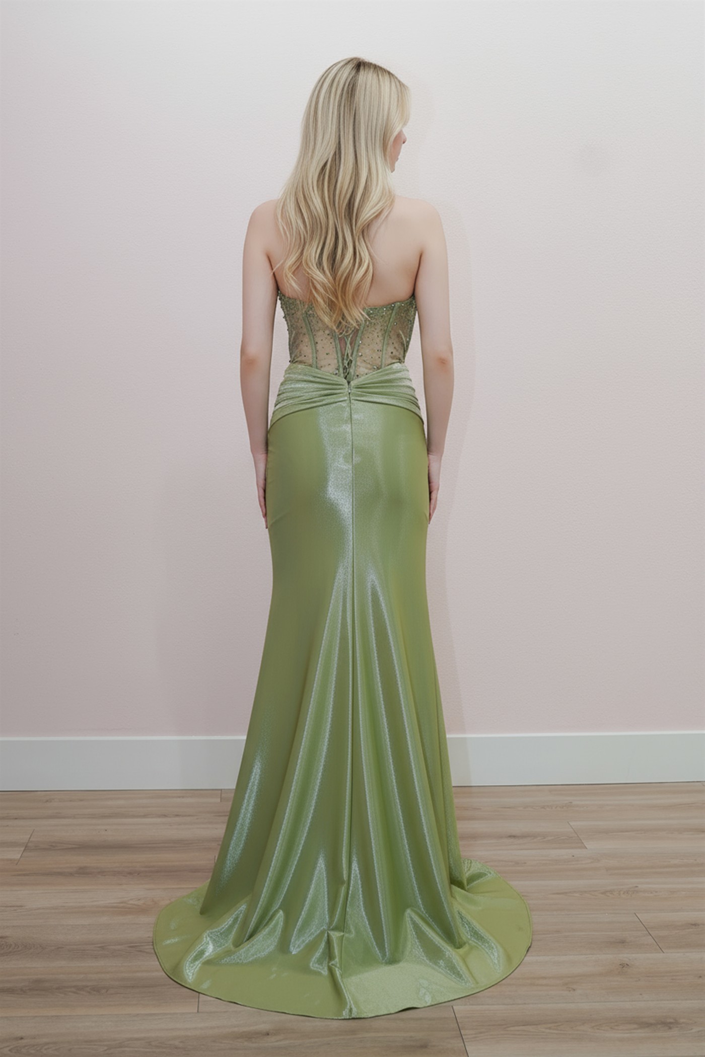 Key Hole Bodice Sweetheart Bustline Sheer Waistline Prom Dress #K1732