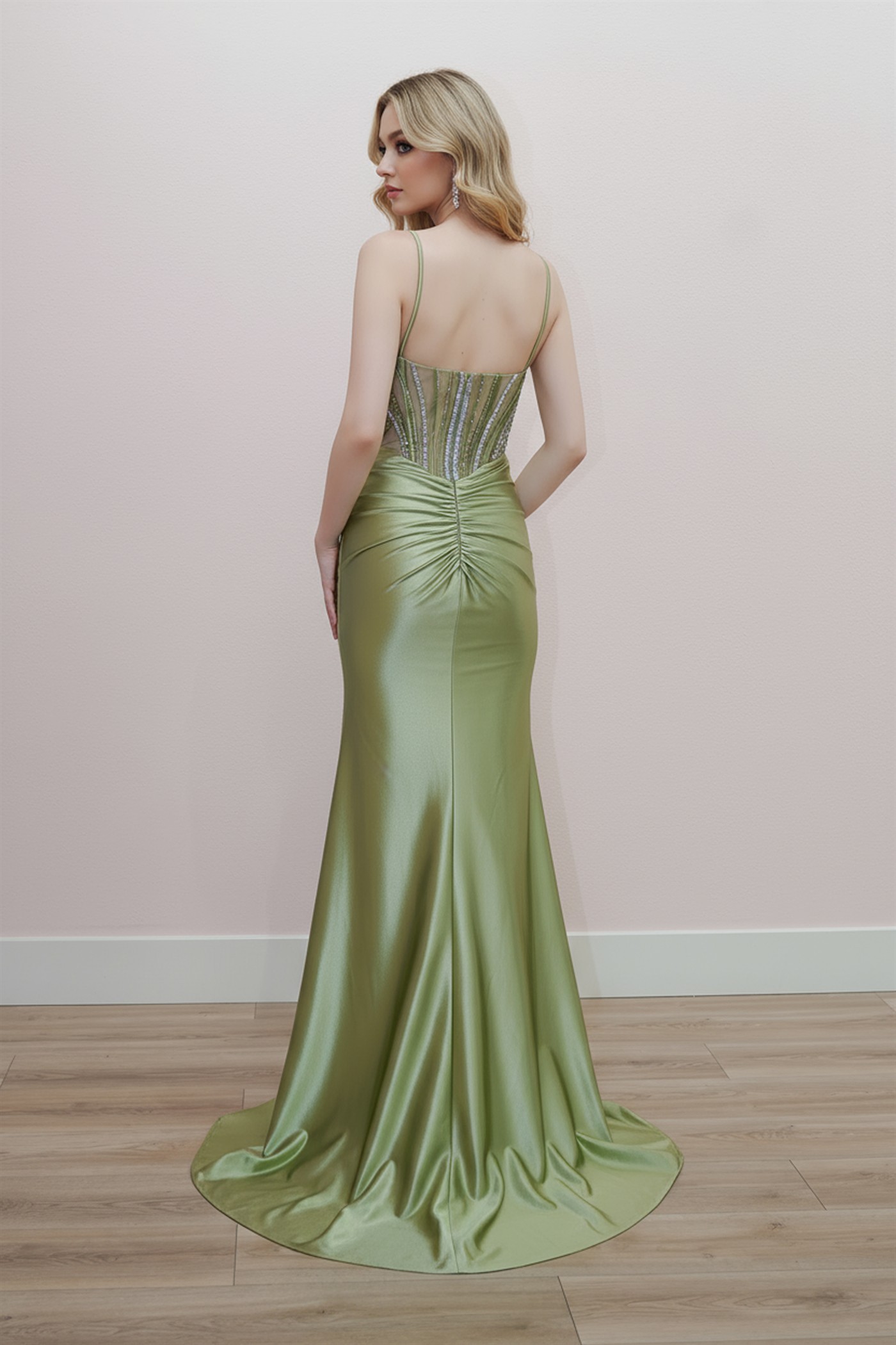 Shiny Satin Fit And Flare Semi Sweetheart Bustline Prom Dress #K1734