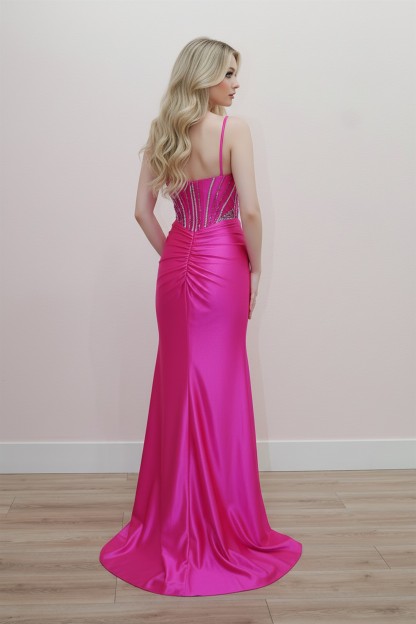 Shiny Satin Fit And Flare Semi Sweetheart Bustline Prom Dress #K1734