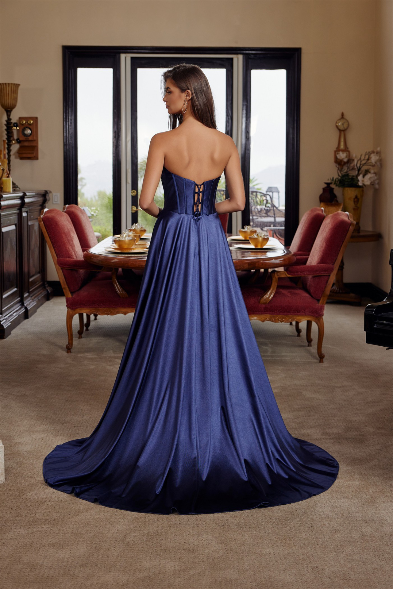 Shiny Satin Fit And Flare Sweetheart Pleaded Across Bustline Prom Dress #K1735