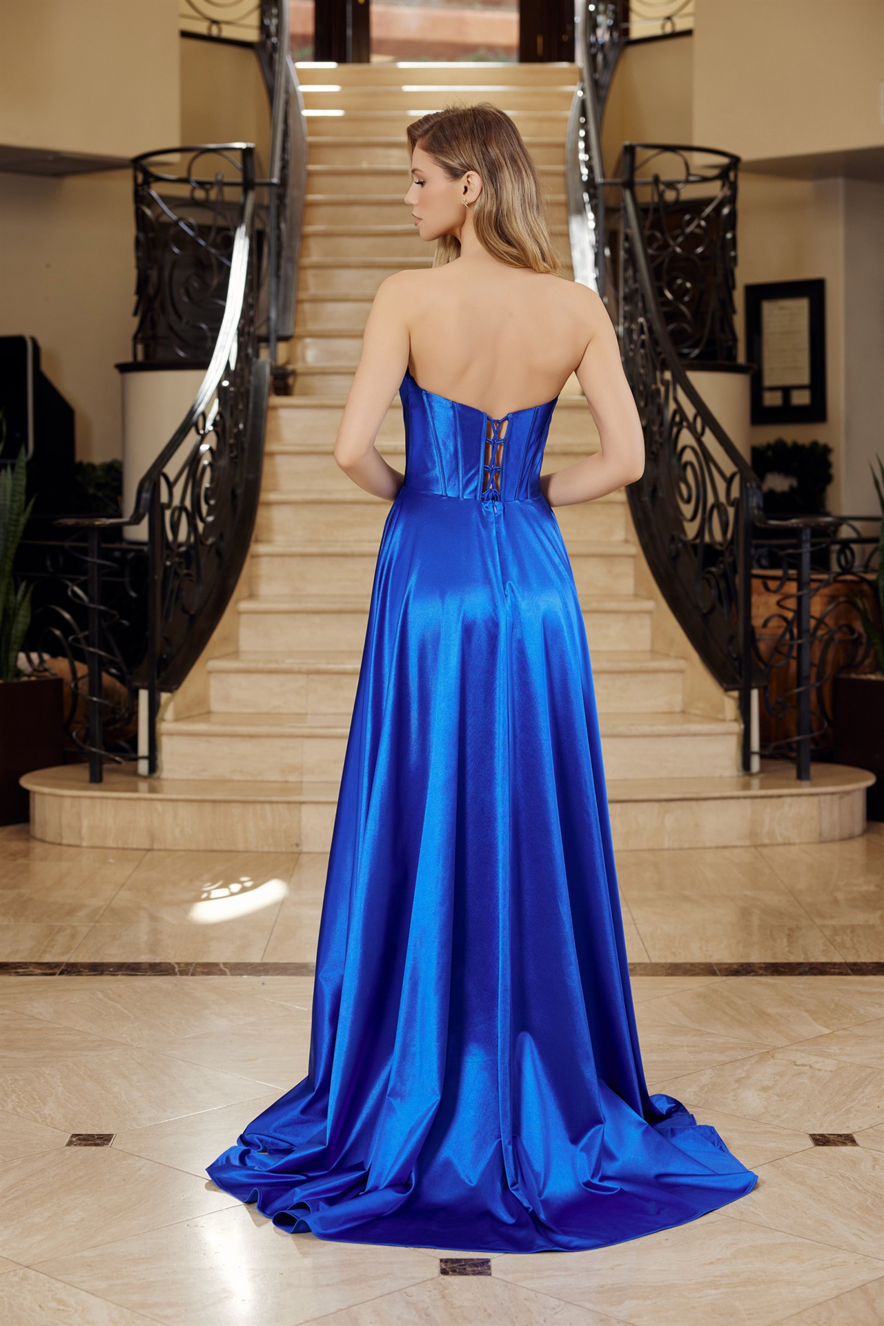 Shiny Satin Fit And Flare Sweetheart Pleaded Across Bustline Prom Dress #K1735