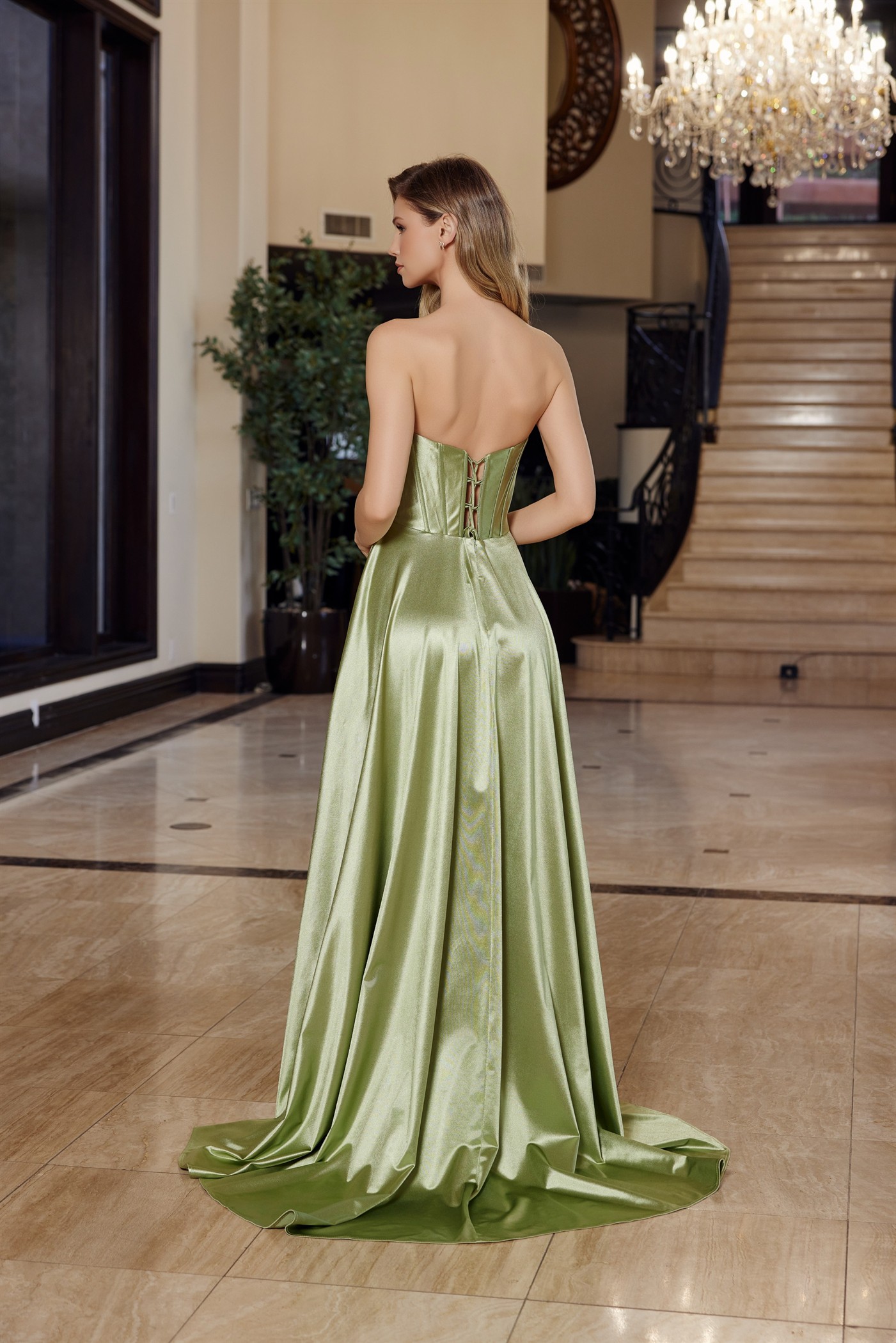 Shiny Satin Fit And Flare Sweetheart Pleaded Across Bustline Prom Dress #K1735