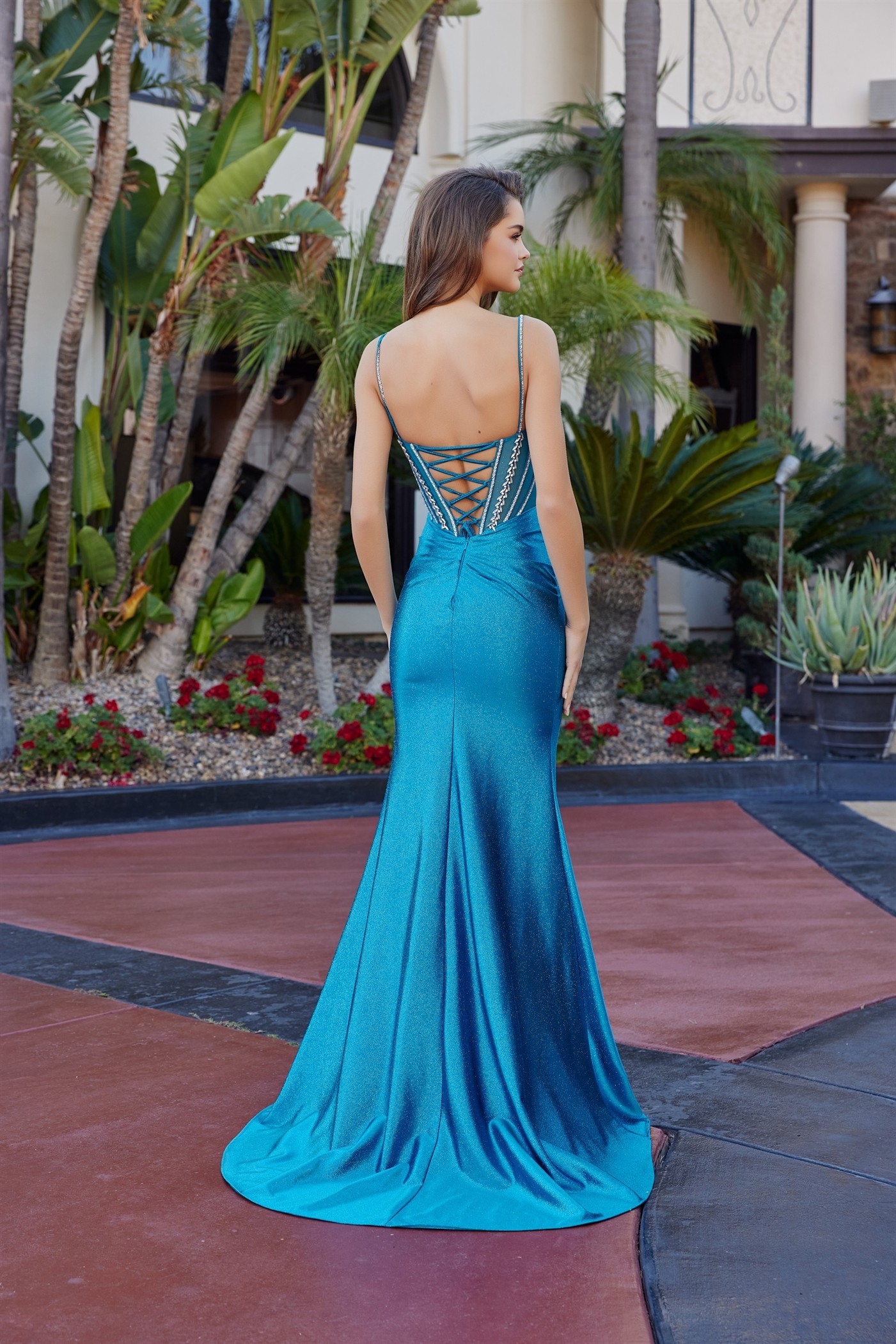 Fit And Flare Crafted With Luxurious Glitter Stretch Satin Prom Dress #L1769