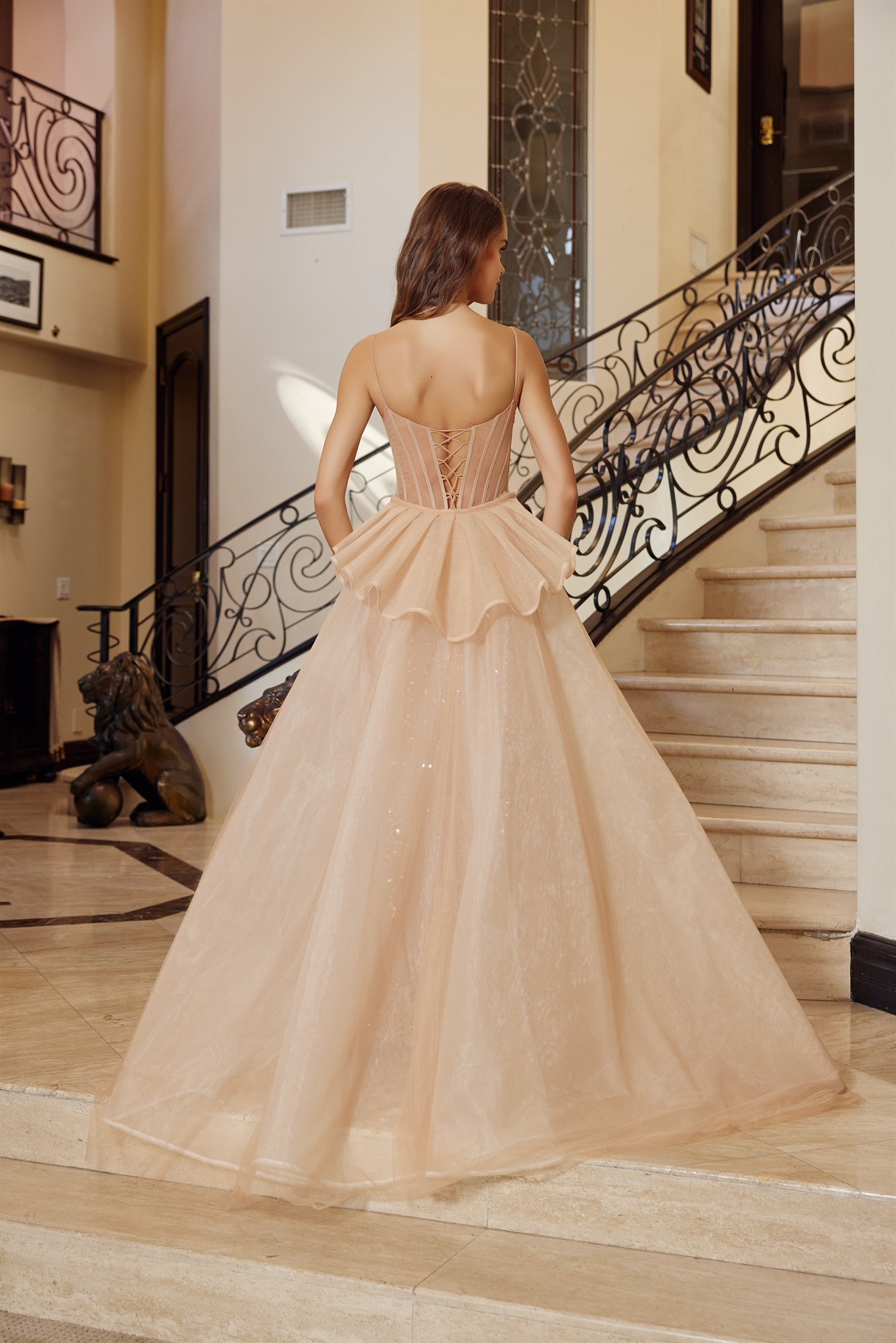 Long Fitted Fully Beaded Tulle Detachable Tail Skirt Prom Dress #N1763