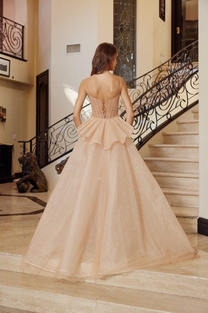 Long Fitted Fully Beaded Tulle Detachable Tail Skirt Prom Dress #N1763