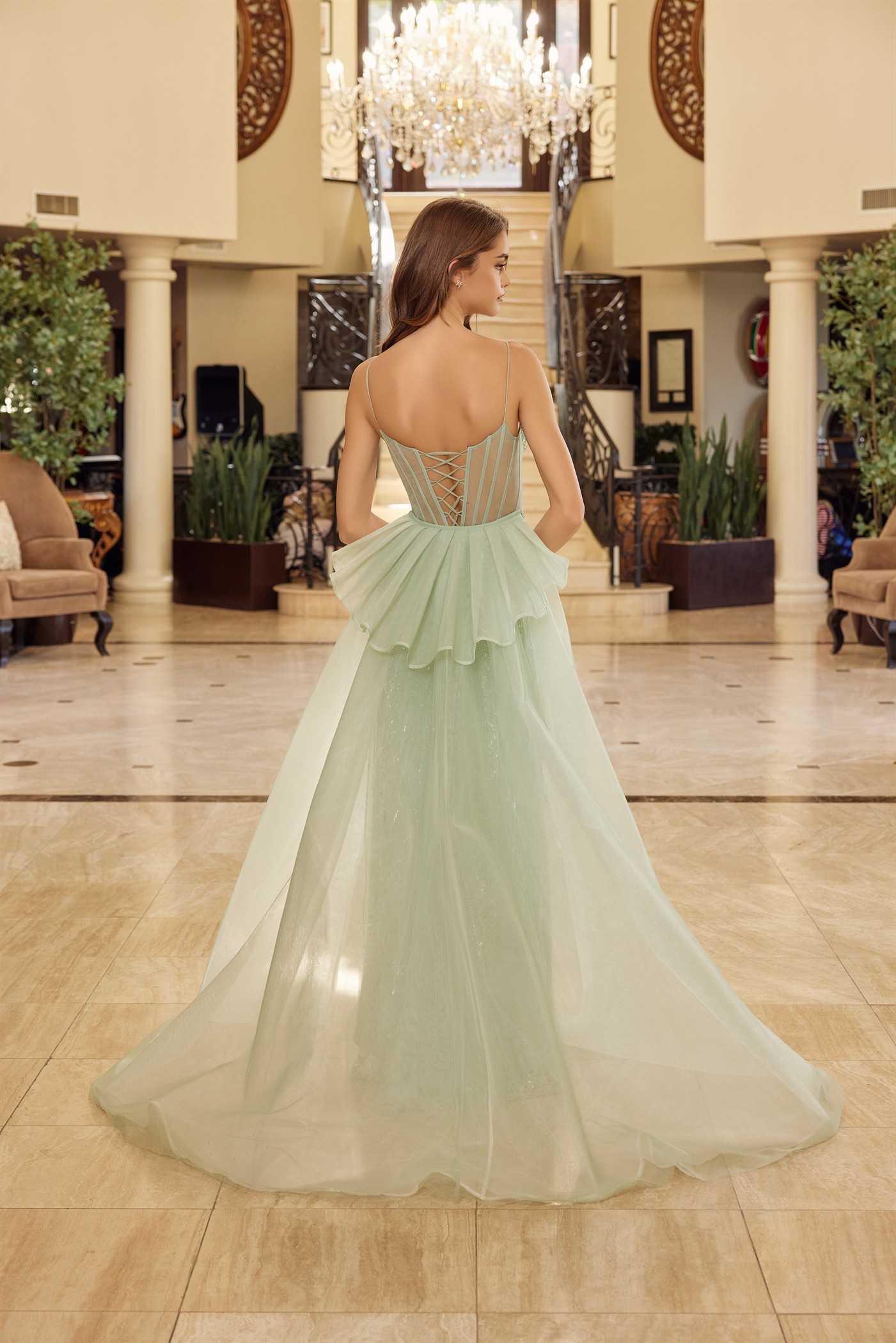 Long Fitted Fully Beaded Tulle Detachable Tail Skirt Prom Dress #N1763