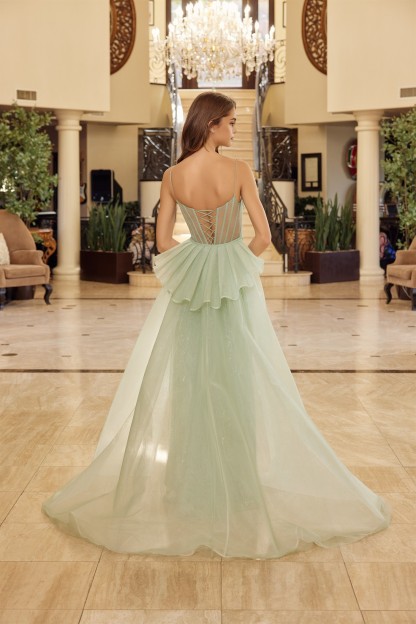 Long Fitted Fully Beaded Tulle Detachable Tail Skirt Prom Dress #N1763