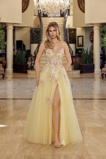 Fit And Flare Long Tulle Gown Plunging V Neckline Prom Dress #Q1773