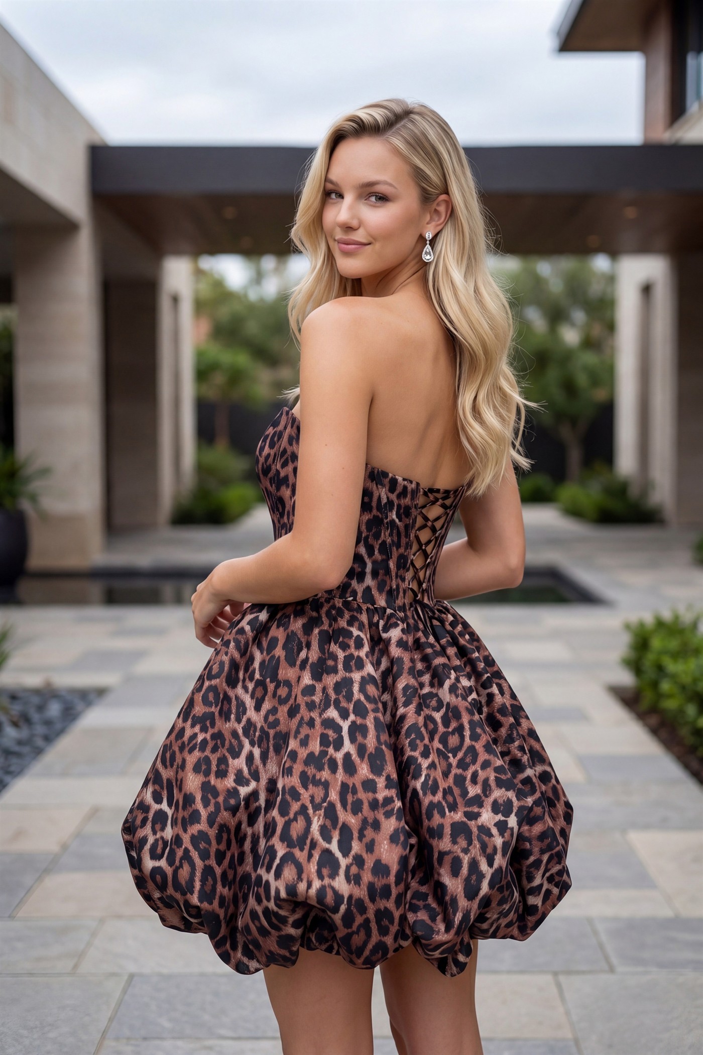 Leopard Corset Bubble Hem Mini Dress #Q7124