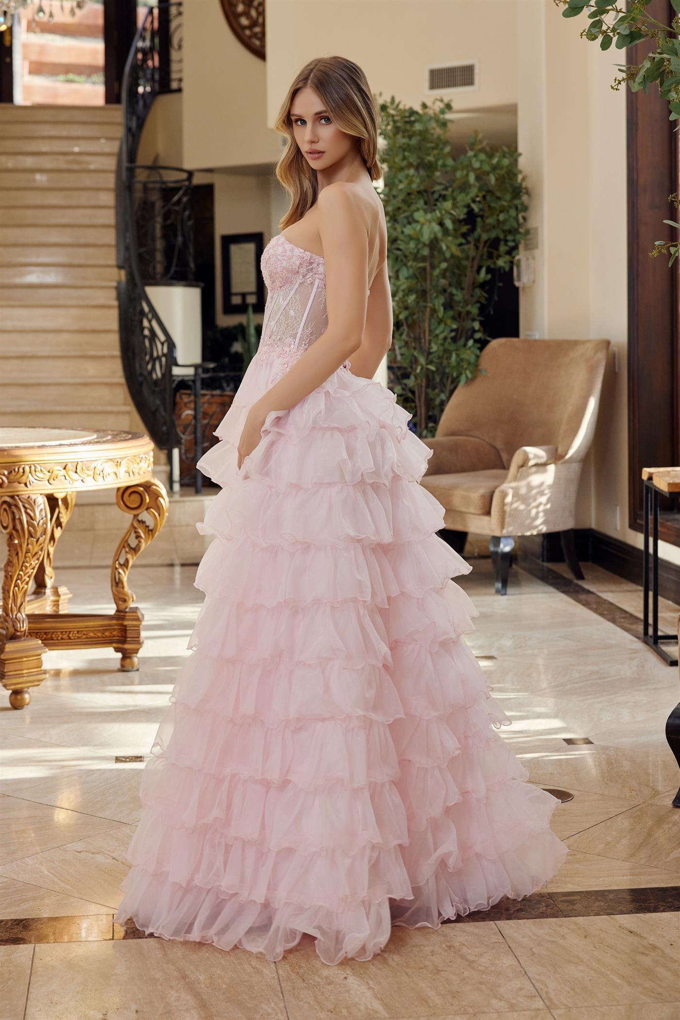 A-Line Long Layered Skirt Boned Sheer Waistline Sweetheart Top Prom Dress #R1688