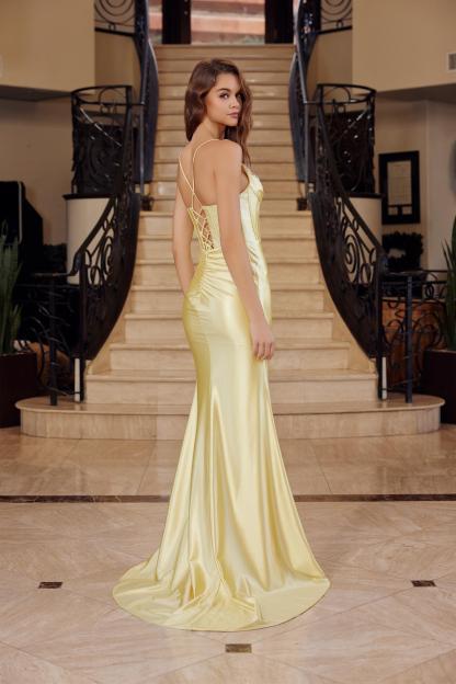 Satin Long V-Neckline Silver Sequin Applique On The Bust Prom Dress #R1689