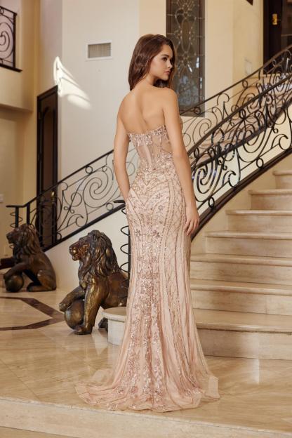 Long Strapless Full Sequin Beaded Applique Prom Dress #R1695
