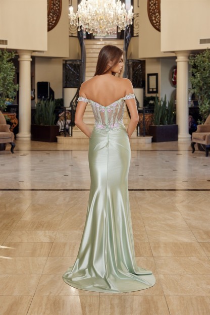 Off The Shoulder Straps Shiny Satin Sweetheart Bust Line Prom Dress #R1814