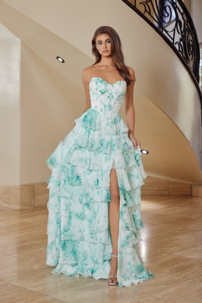 Chifon Strapless Multilayered Skirt Sweetheart Prom Dress #T1865