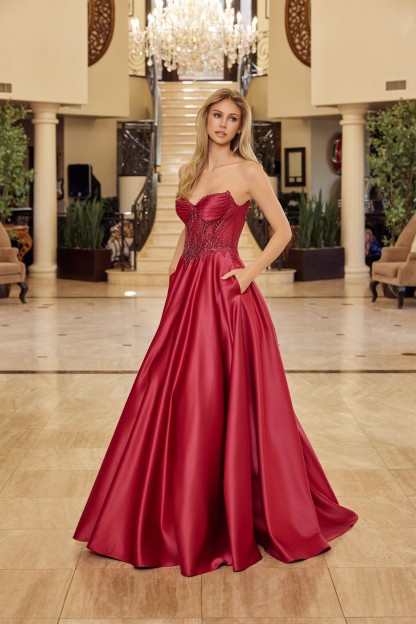A Line Shiny Satin Material Strapless Sweetheart Prom Dress #Y1798