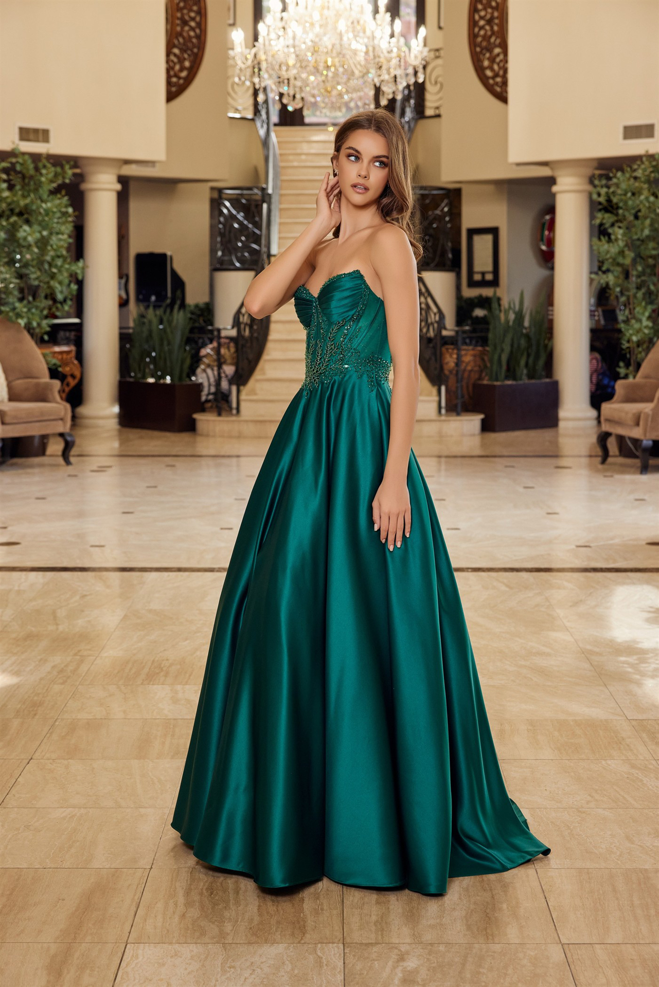 A Line Shiny Satin Material Strapless Sweetheart Prom Dress #Y1798
